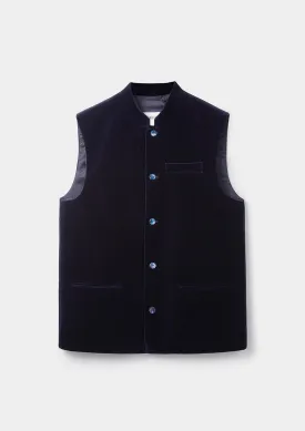 Midnight Navy Velvet Nehru Waistcoat